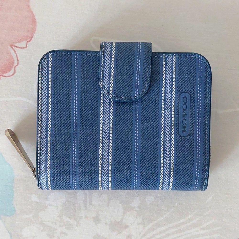 Coach small blue leather zip around wallet